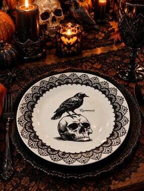 Set of 4 Ten Strawberry Street Ravenous Skull Salad/Dessert/Appetizer Plates